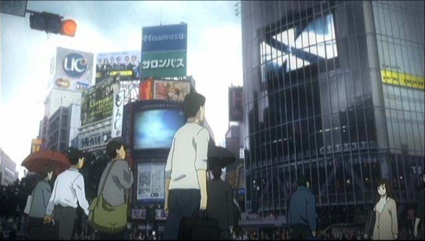 Shiki Ryougi at the Intersection Looking at the Twisted Building